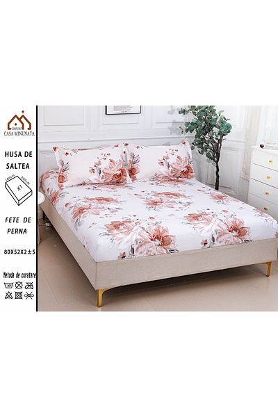 FIONNA.RO Satin Cotton Elasticated Pillowcase and Pillowcases 180x200cm - Painted Flowers