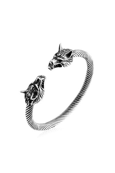 Viking Nordic Mythology Double Wolf Head Design Tarnish&Rustproof Adjustable Steel Bracelet