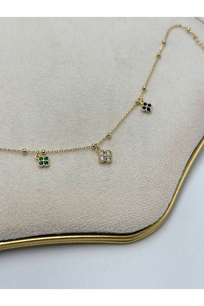 MyladyAccessoriess Colorful Detail Clover Charm Steel Anklet