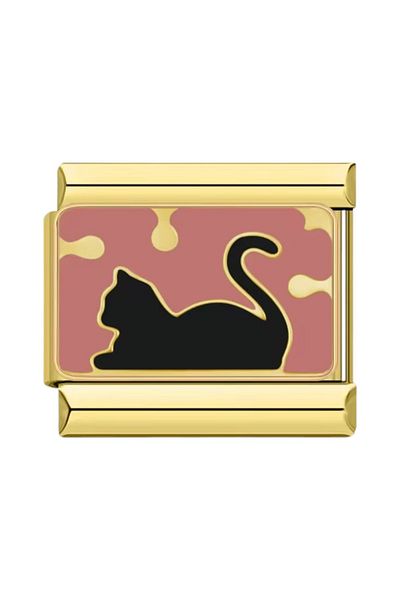 Dumledo Black Cat Silhouette Gold Steel Italian Charm