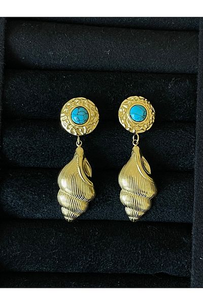Rupen Kraft 316 L Surgical Steel Turquoise Stone Seashell Model Design Steel Earrings