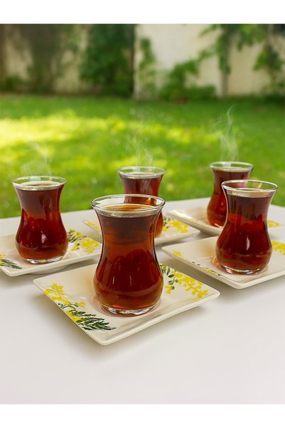 Piatti Naturali Set of 6 Mimosa Patterned Ceramic Tea Saucers Handmade Coasters