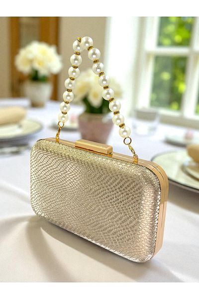 Biçanta Gold Gold Gold Color Laser Snake Pattern Evening Dress Bag Night Wedding Wedding Engagement Graduation Portfolio