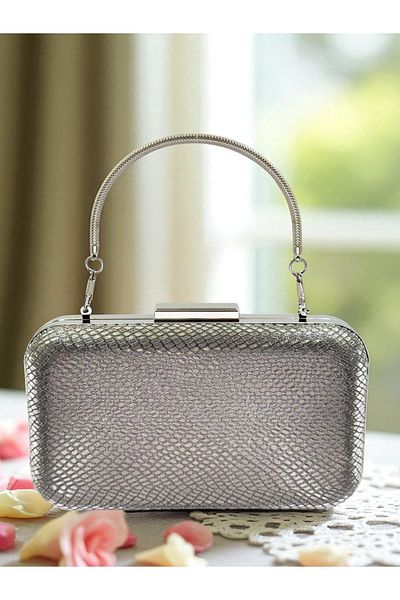 Biçanta Anthracite Gray Platinum Color Laser Snake Pattern Evening Dress Bag Night Wedding Wedding Engagement Graduation Portfolio