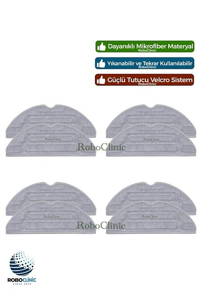Roboclinic Roborock S8 / S8 Plus / S8 Pro Ultra / Robot Vacuum Cleaner Compatible 8 Pieces Mop Microfiber Cloth Mop