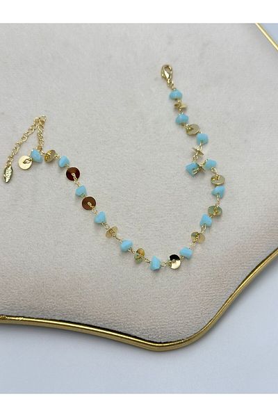 MyladyAccessoriess Blue Pebble Stone Detail Steel Anklet
