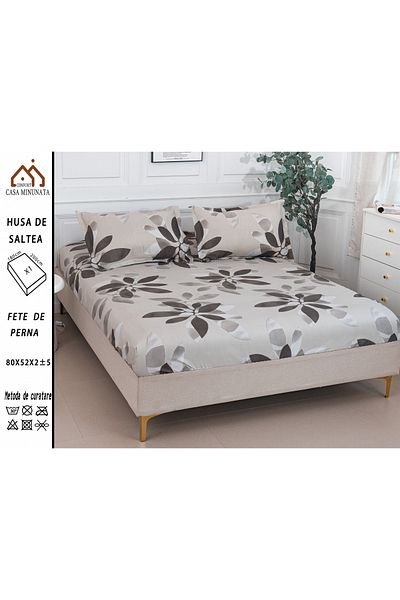 FIONNA.RO Satin Cotton Elastic Pillowcase and Pillowcases 180x200cm - Frunze Pamanti