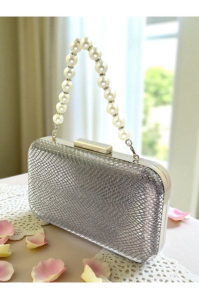 Biçanta Anthracite Gray Platinum Color Laser Snake Pattern Evening Dress Bag Night Wedding Wedding Engagement Graduation Portfolio