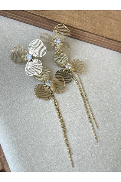 Rupen Kraft 316 L Surgical Steel Big Size Evening Dress Stone Dangle Flower Steel Earrings