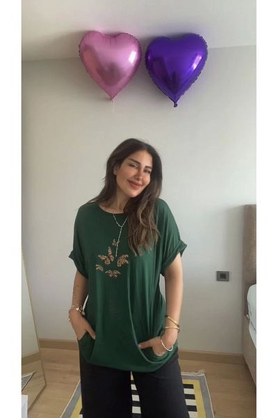 nedo7 Women's Short Sleeve Crew Neck Pocket Butterfly Printed Viscose Dress