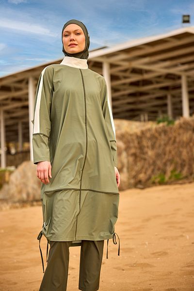 Marina Khaki Full Covered Hijab Swimsuit – Hidden Zipper with Stopper M2521-1