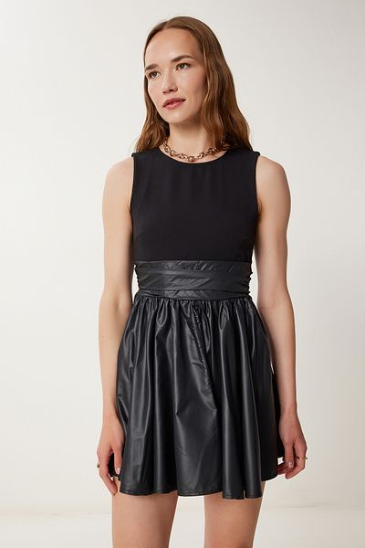 Lovelyİstanbul Stretchy Knitted Top and Parachute Skirt Flared Dress Lwf0042 Black