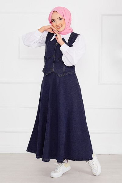 EBRUTESETTÜR Hijab Jeans Suit with Vest and Skirt