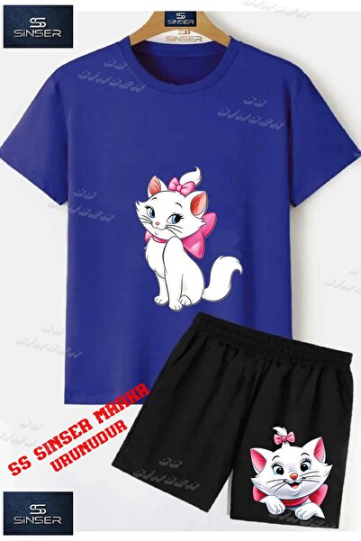 SS SİNSER Children's Unisex “Cat Bow Tie Side Standing“ Special Printed Crew ...