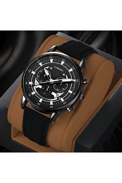 Feronnucci Men's Wristwatch - Quartz Sports Watch with Leather Band St-606