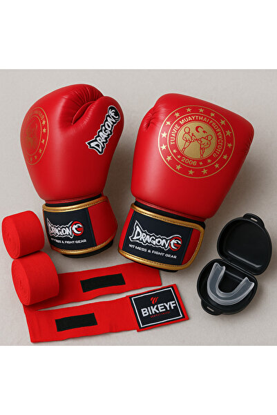 Dragondo Martina Boks Eldiveni + Bandaj + Dişlik 3'lü Set | Kickboks Muay Thai Antrenman Seti