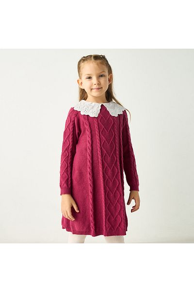 Juniors Textured A-line Dress with Peter Pan Collar with Stockings