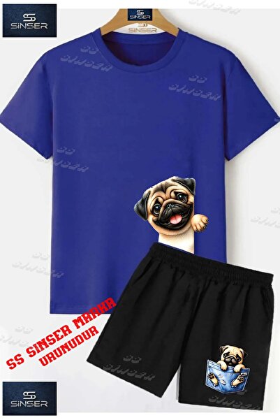 SS SİNSER Children's Unisex “Dog Pug Side Half“ Custom Printed Crew Neck T-Sh...