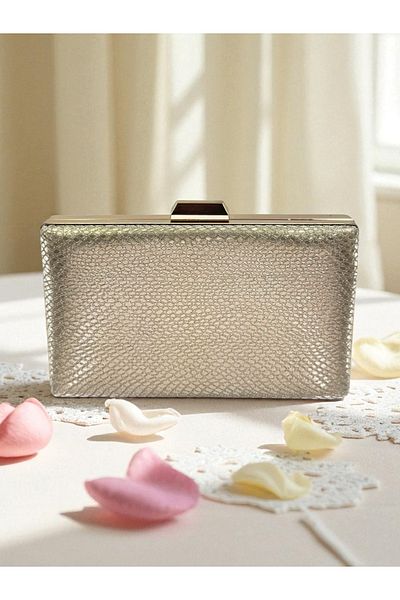Biçanta Gold Gold Gold Color Laser Snake Pattern Women's Evening Dress Bag Evening Bag Wedding Engagement Portfolio