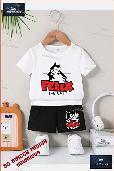 SS SİNSER Children's Unisex “Felix Cat Bottom Written“ Custom Printed Crew Ne...