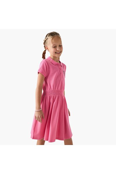 Juniors Butterfly Embroidered Polo Dress with Short Sleeves