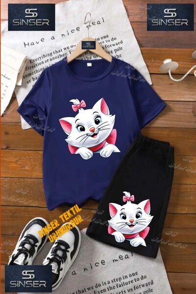 SS SİNSER Children's Unisex “Cat Bow Half“ Special Printed Crew Neck T-Shirt ...