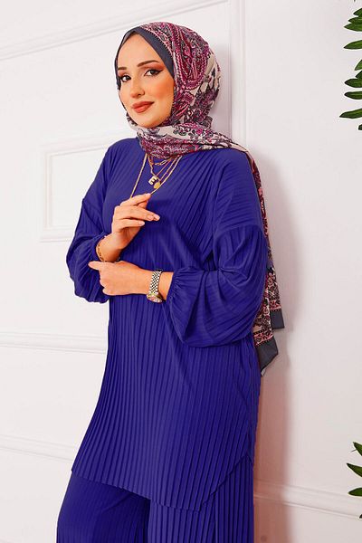 EBRUTESETTÜR Pleated Comfortable Fit Hijab Double Set