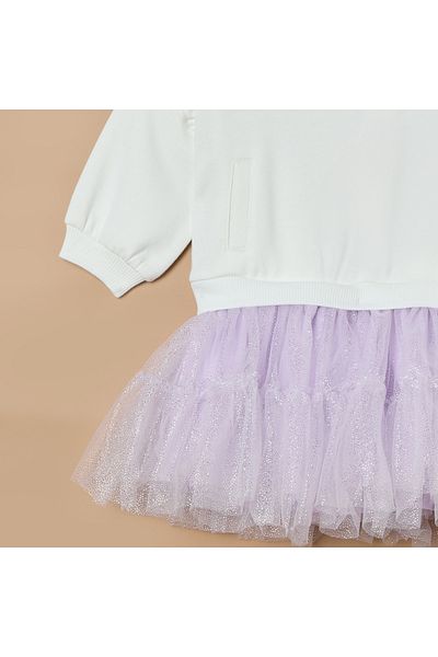 Juniors Unicorn Applique Detail Sweat Dress with Hood and Long Sleeves