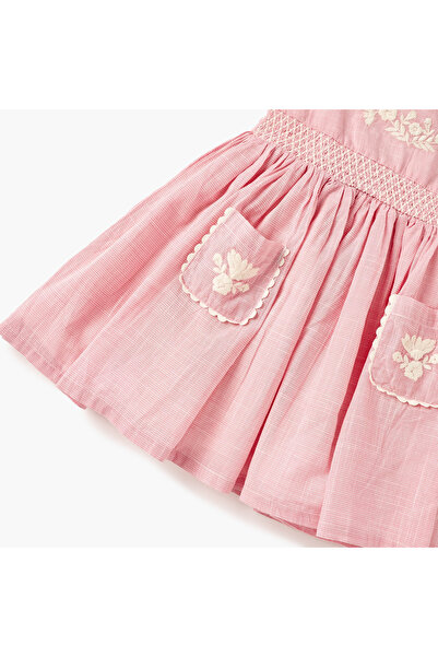 giggles Floral Embroidered Sleeveless Dress with Zip Closure and Hairband