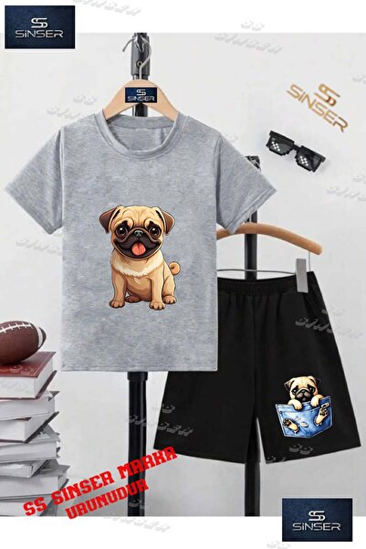 SS SİNSER Kids Unisex “Dog Pug Tongue Out“ Custom Printed Crew Neck T-Shirt -...