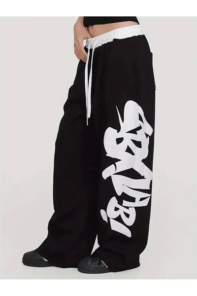 Touz Moda Φαρδύ παντελόνι Graffiti Oversize με ρυθμιζόμενο ελαστικό πόδι