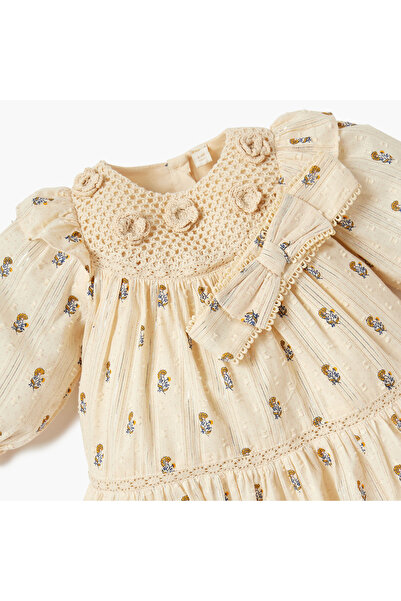 giggles All-Over Floral Print Dress with Puff Sleeves and Hairband