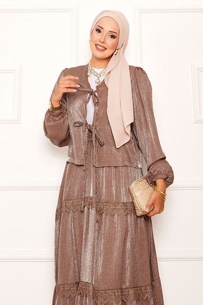 EBRUTESETTÜR Guipure Detailed Skirted Kimono Suit