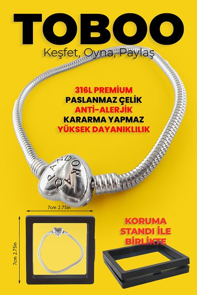 shop With Protection Stand Heart Clip and Flat Snake Chain Bracelet 316L Premium Stainless Steel