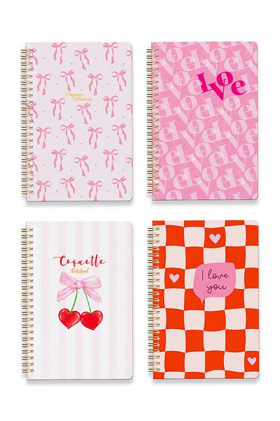 Notisyon Set of 4 Spiral Notepads A5 - Teddy Bear Lemon Theme - 2 Lined 2 Unlined 148 Pages