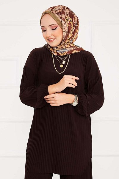 EBRUTESETTÜR Pleated Comfortable Fit Hijab Double Set