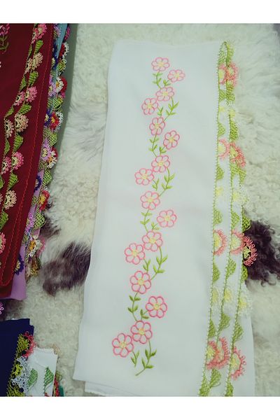 hoaryage Handmade Embroidery Embroidered Needle Embroidered Prayer Cover Dowry Holder Mevlit Hijab Crepe Fabric 145X75 cm