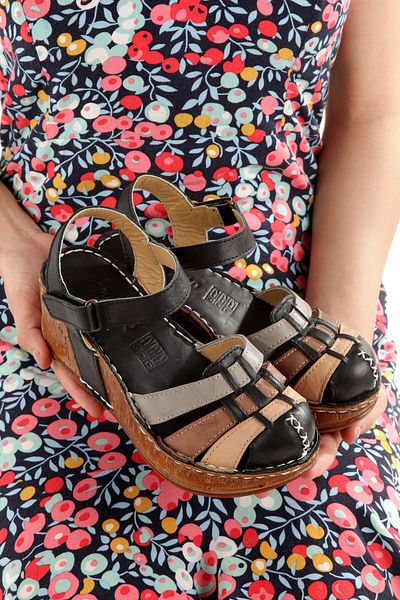 Modabuymus Soney Multicolor Black Genuine Leather Sandals Wedge Heels Women's Shoes