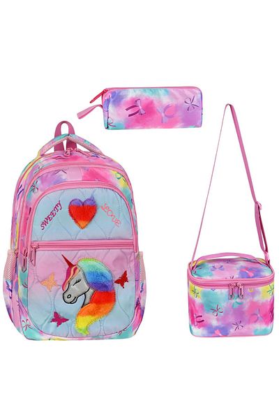 Çınka Bags Heart Patterned Back Supported Primary School Bag Set