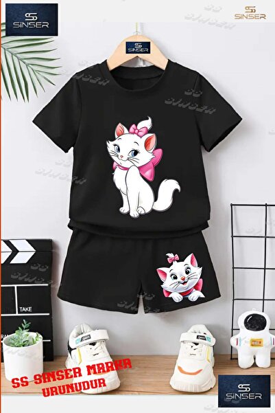 SS SİNSER Children's Unisex “Cat Bow Tie Side Standing“ Special Printed Crew ...