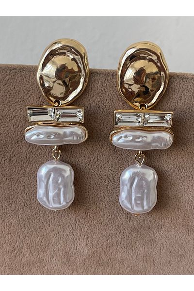 Rupen Kraft Long Dangle Pearl Design Large Size Evening Dress Earrings