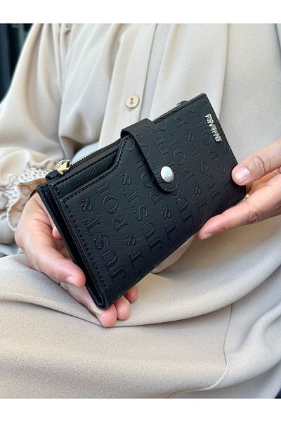 Just Polo Women's Black Multi-Eye Wallet with Coin and Card Compartments