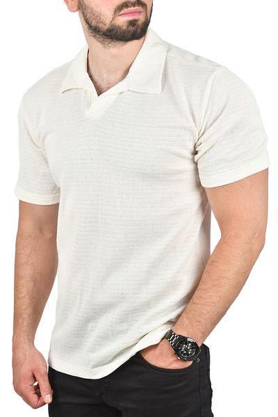 DeepSEA Men's White Slim Fit Cotton Polo Neck T-Shirt Slim Fit Knitted Fabric T-Shirt 2501203