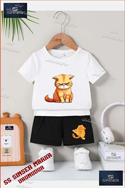 SS SİNSER Children's Unisex “Cat Bitter Orange“ Special Printed Crew Neck T-S...
