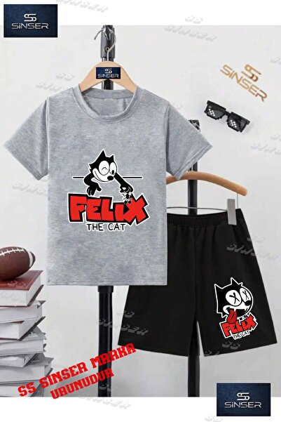 SS SİNSER Children's Unisex “Felix Cat Bottom Written“ Custom Printed Crew Ne...