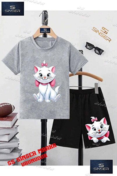 SS SİNSER Children's Unisex “Cat Sitting with Ribbon“ Special Printed Crew Ne...