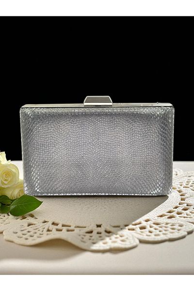 Biçanta Anthracite Gray Platinum Color Laser Snake Pattern Women's Evening Dress Bag Evening Bag Wedding Engagement Portfolio
