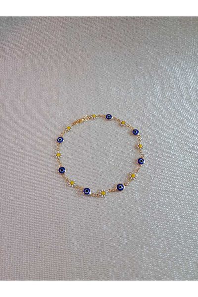 MODA MANANI Women's Anklet with Daisy and Evil Eye Bead Detail