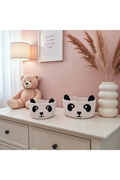 Liya Bella Panda Figürlü Ikili Örgü Sepet Seti - Oyuncak Sepeti - Bebek Odası...