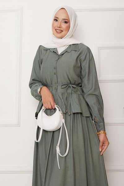 EBRUTESETTÜR Double Strawberry Suit with Lace Detail at the Waist and Skirt
